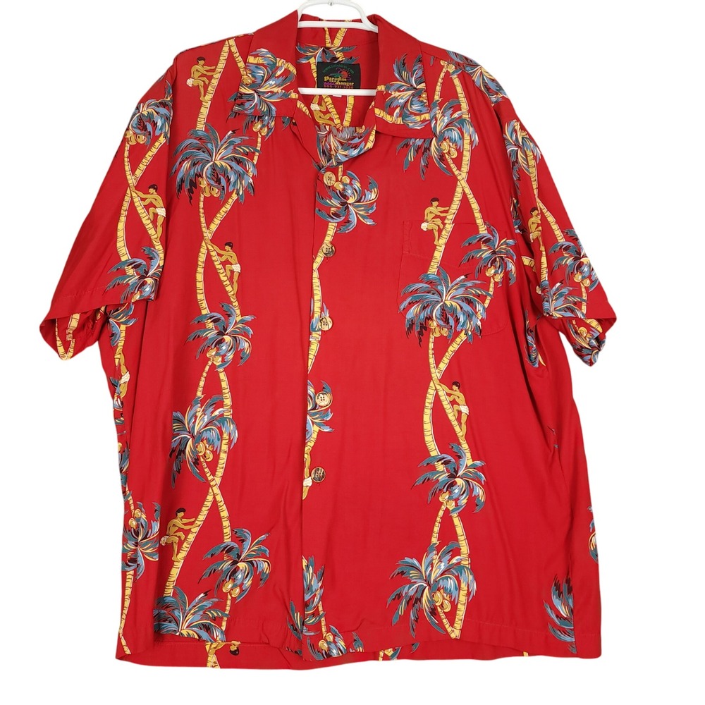 Mens Paradise on a Hanger XL Hawaiian Shirt Palm‎ Tree Climber Button Up